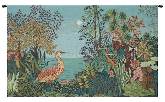 Heron Lake Tapestry: French Woven Wall Art (19x30 inch)