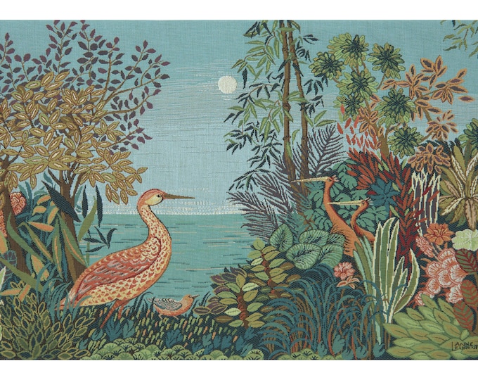Heron Lake Tapestry: French Woven Wall Art (19x30 inch)
