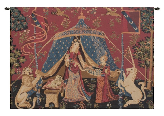 Lady and Unicorn Tapestry: Medieval Millefleurs Wall Hanging (18x24 inch)