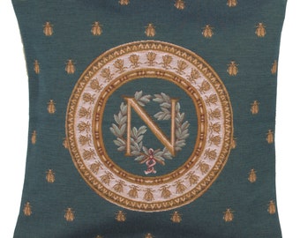 Blue Napoleon French Tapestry Cushion Covers - Woven Gobelin Pillow Cover - 18x18 inch Inch Royal Design Cushion Cover for Couch
