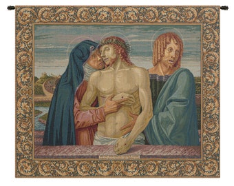 Pieta European Wall Tapestry - Christian Jacquard Wall Decor Art - Woven Italian Wall Tapestry - Jesus Religious Wall Hanging