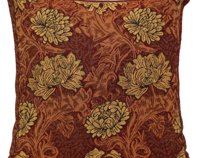 Chrysanthemum Tapestry Pillow Cover: Vintage Floral Cushion, 16x16 inch