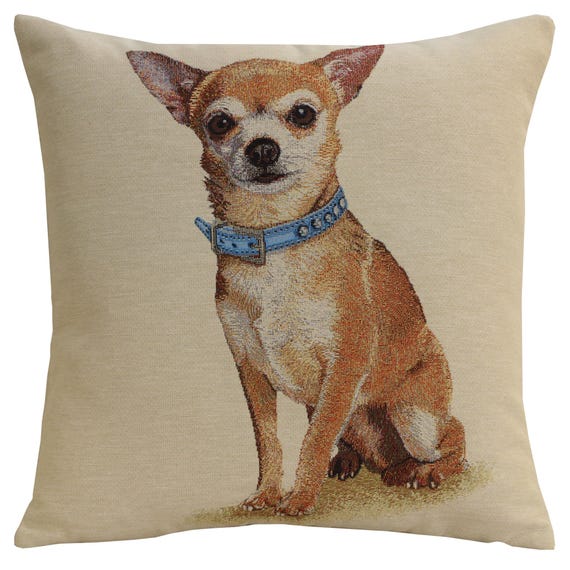 Hilton Chihuahua Tapestry Cushion Cover - 18x18 Belgian Woven Decorative Pillow Case for Sofa