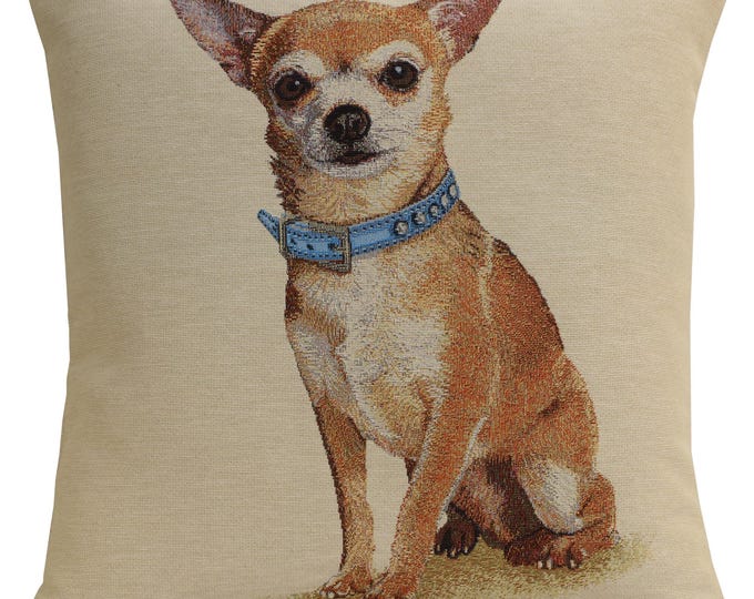 Hilton Chihuahua Tapestry Cushion Cover - 18x18 Belgian Woven Decorative Pillow Case for Sofa