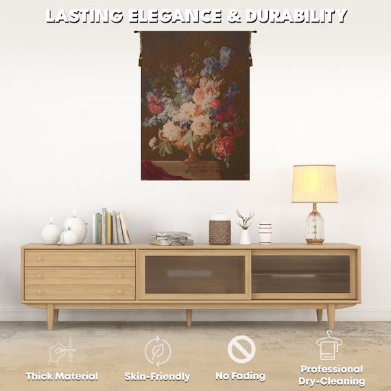 Floral Bouquet Wall Tapestry: Woven French Art (58x44 inch)