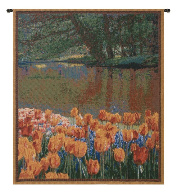 Keukenhof Garden Tapestry: Red Floral Wall Hanging, Woven in Belgium (21x18 inch)