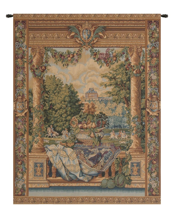 Elegant Versailles Castle European Wall Tapestry - Vintage French Luxury Handcrafted Belgian Home Decor Art