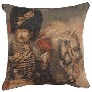 Officer of the Guard Tapestry Cushion Cover: French Napoleon Era Pillow