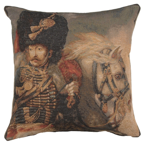 Officer of the Guard Tapestry Cushion Cover: French Napoleon Era Pillow