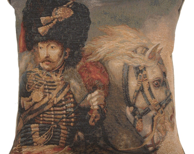 Officer of the Guard Tapestry Cushion Cover: French Napoleon Era Pillow