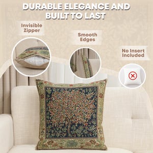 Elegant William Morris Tree of Life Floral Gobelin Pillow Cover 16x16 inch - Decorative Cushion Case
