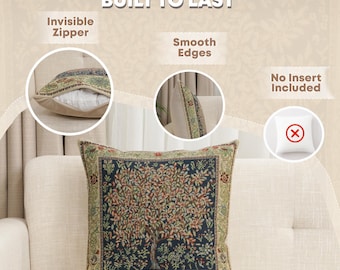 Elegant William Morris Tree of Life Floral Gobelin Pillow Cover 16x16 inch - Decorative Cushion Case