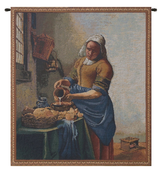 Vermeer Tapestry: Servant Girl, Woven Wall Hanging, Belgian Art
