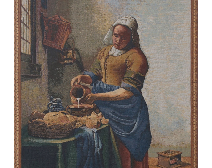 Vermeer Tapestry: Servant Girl, Woven Wall Hanging, Belgian Art