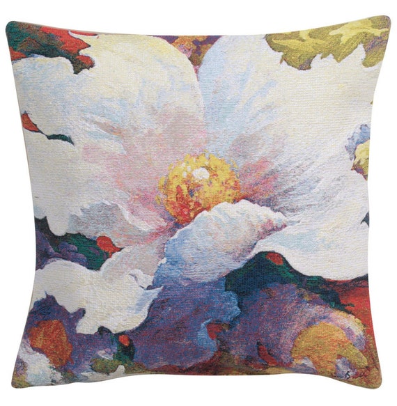 Simon Bull Floral Tapestry Cushion Cover: Colorful Belgian Pillow (21x21 inch)