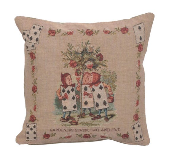 Alice in Wonderland Tapestry Cushion Cover: Woven Cotton Pillow, 14x14 inch