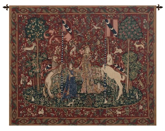 Taste with Border Lady and the Unicorn Wall Tapestry Hangings - Millefleurs Wall Hanging - Decorative Woven Wall Art