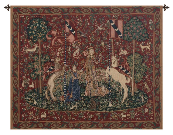 Lady and the Unicorn Medieval Millefleurs Wall Tapestry - Decorative Woven Art for Home Decor