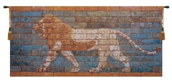 Lion of Babylon Tapestry: Nebuchadnezzar II, Belgian Woven Wall Art (38x82 inch)