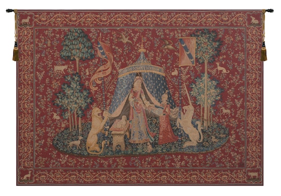 Lady and Unicorn Tapestry: French Millefleurs Wall Hanging