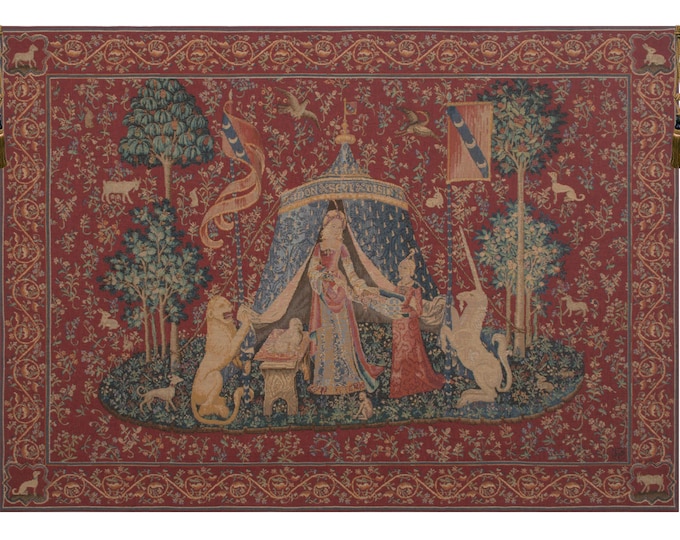 Lady and Unicorn Tapestry: French Millefleurs Wall Hanging