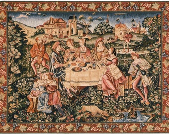 The Feast European Wall Tapestry - Medieval Decorative Wall Hanging - Woven Jacquard Wall Hanging - Millefleurs French Wall Tapestry