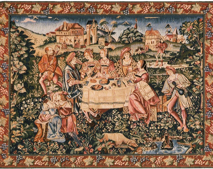 Medieval Feast Tapestry: European Jacquard Woven Wall Hanging