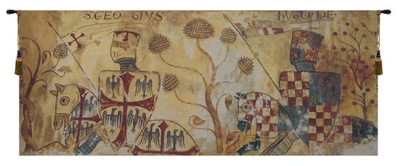 Knights Templar Tapestry: Medieval Fresco Wall Hanging, 32x79 inch