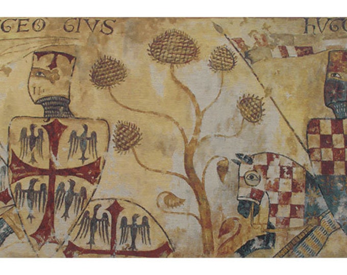 Knights Templar Tapestry: Medieval Fresco Wall Hanging, 32x79 inch