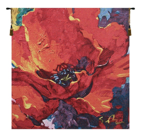 Simon Bull 'Desiree' Floral Wall Tapestry: Woven Belgian Decor (36x36 inch)