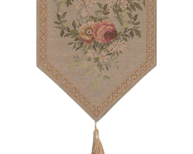 Elegant Aubusson Floral Tapestry Table Runner: Handfinished French-Inspired Decor for Home & Business