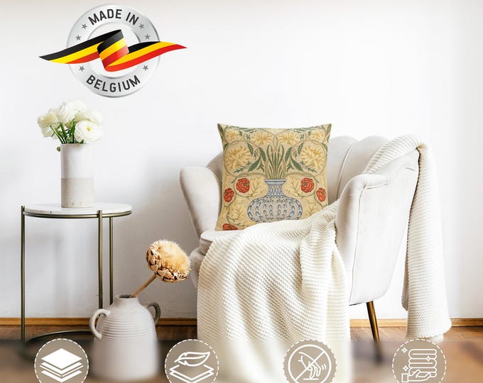 William Morris Rose Tapestry Pillow Cover: Woven Floral Cushion (18x18 inch)