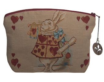 Heart Rabbit Alice in Wonderland Purse 6x9 inch - Belgian Tapestry Bag John Tenniel Art - Whimsical Gift for Her