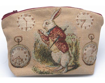 Late Rabbit Alice in Wonderland Purse 6x9 inch - Belgian Tapestry Handbag John Tenniel Illustration - Bookish Gift Idea