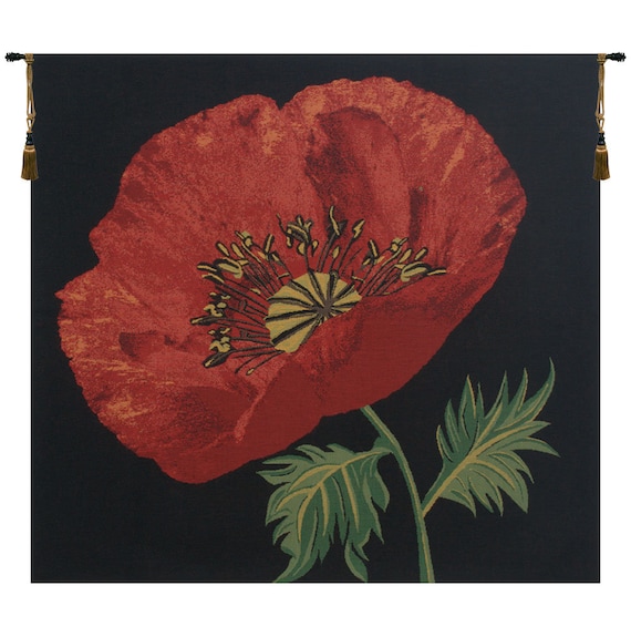 Poppy Red Floral Wall Tapestry: Modern Jacquard Woven Art
