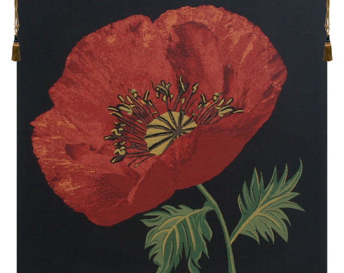 Poppy Red Floral Wall Tapestry: Modern Jacquard Woven Art