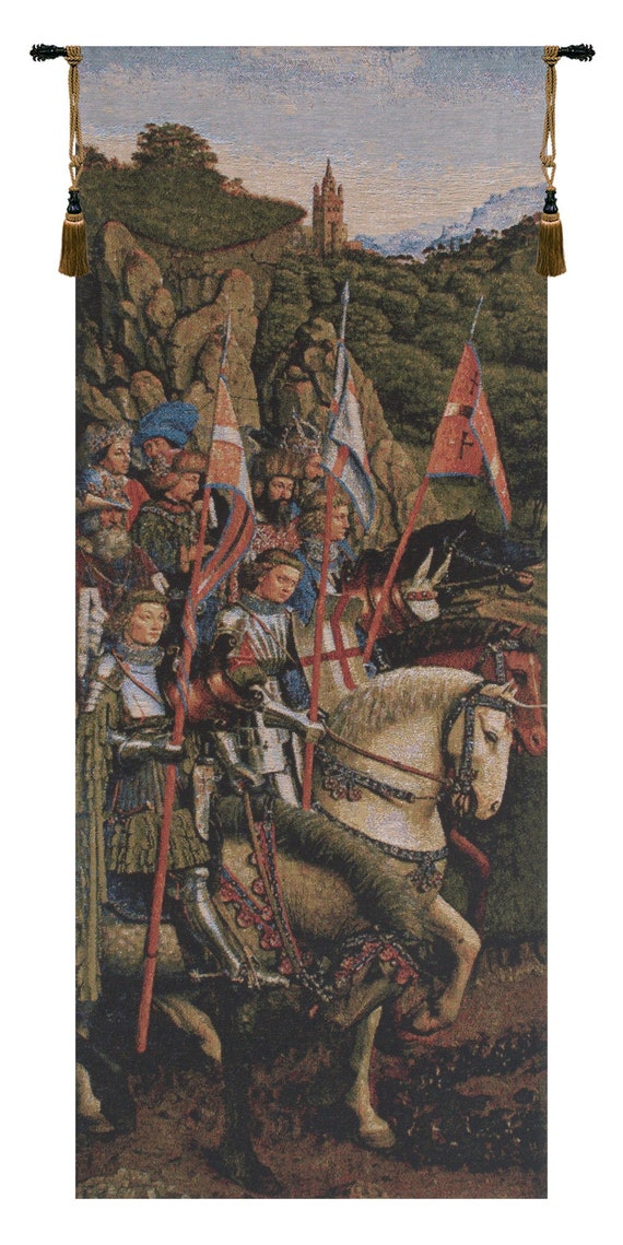 Knights of Christ European Medieval Wall Tapestry - Belgian Woven Jacquard Horse Art Decor Hanging