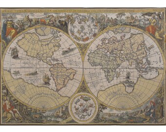Orbis Terrae European Wall Tapestry - Decorative Hall Hanging - Map Home Décor Tapestry Wall Hanging - Woven Jacquard Tapestry Hanging