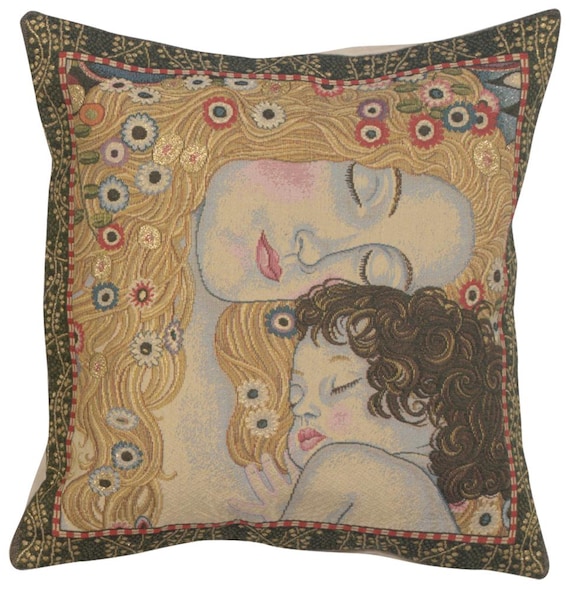 Gustav Klimt Tapestry Pillow Cover: Ages of Women, Mother and Child (18x18 inch)
