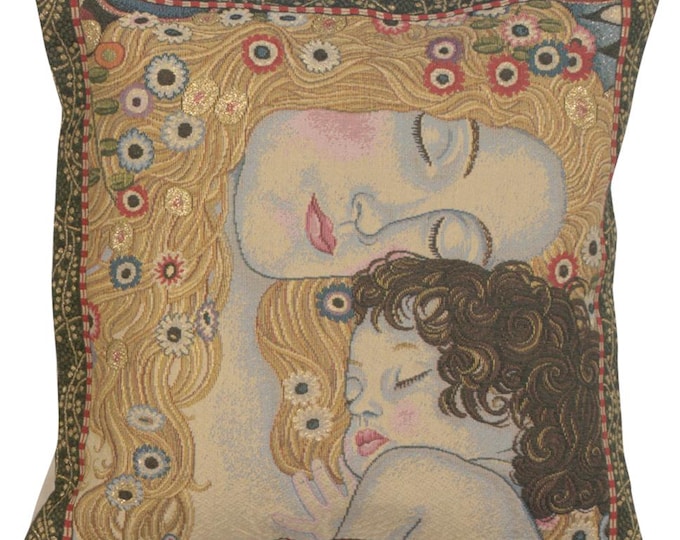 Gustav Klimt Tapestry Pillow Cover: Ages of Women, Mother and Child (18x18 inch)