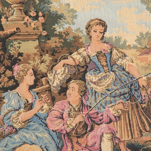 Gallantries European wall tapestry with Rococo garden scene Belgian woven wall hanging French vintage art classical home decoration