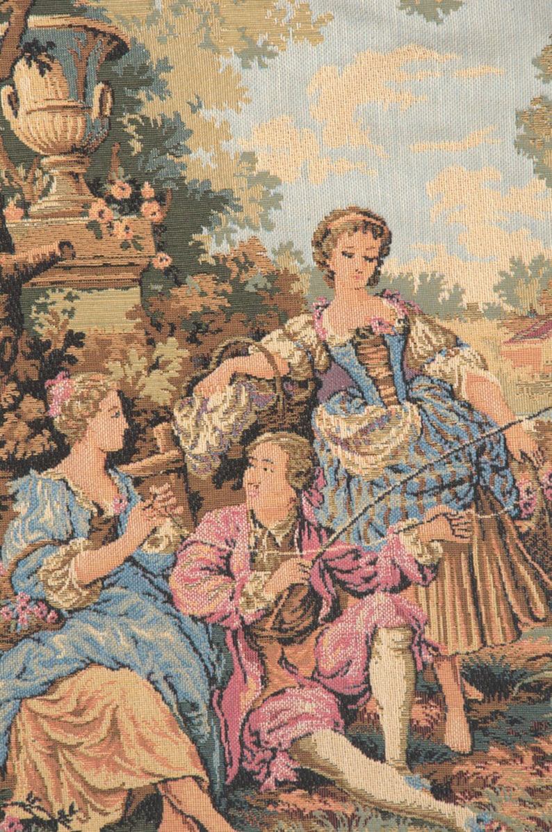 Gallantries European wall tapestry with Rococo garden scene Belgian woven wall hanging French vintage art classical home decoration
