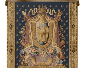 Napolean Dark Blue European Wall Tapestry - Woven Decorative Wall Art - Blue Background Jacquard Tapestry - Modern Wall Hanging Tapestry
