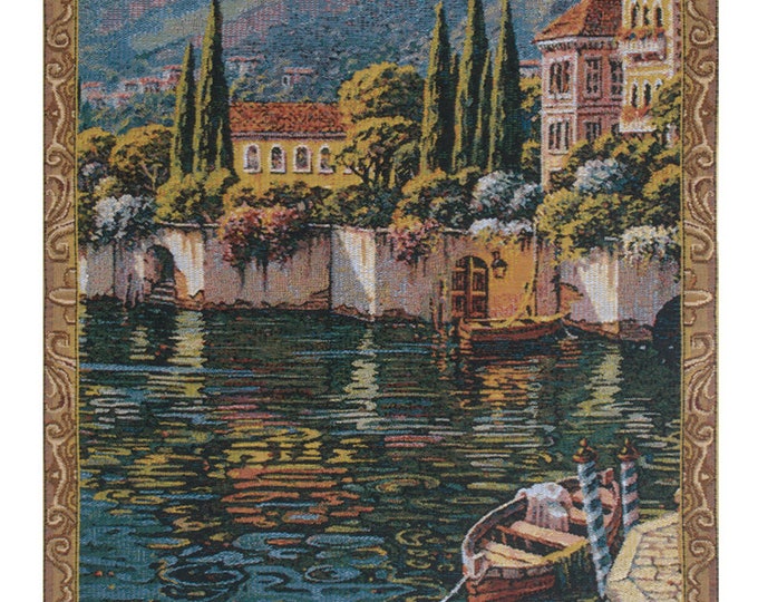Lake Como Tapestry: Woven Belgian Wall Hanging, Italian Landscape Art (26x20 inch)