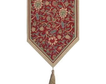 William Morris Table Runner: Fleur De Morris Red Jacquard, 45x13 inch
