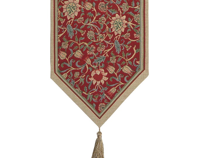 William Morris Table Runner: Fleur De Morris Red Jacquard, 45x13 inch