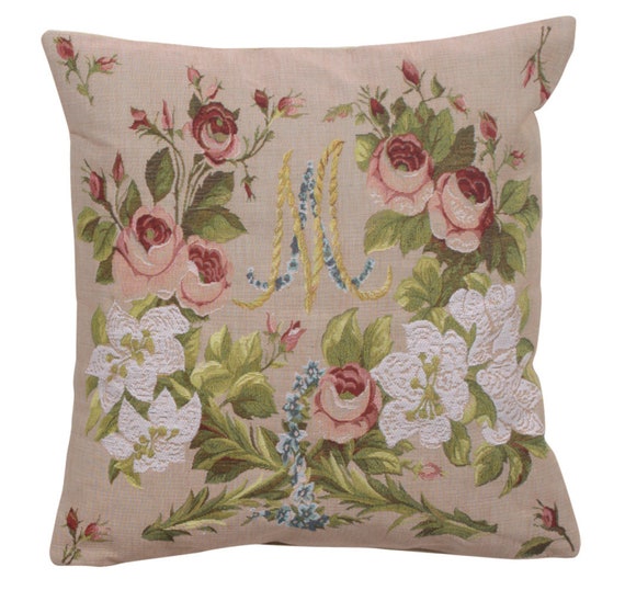 Marie Antoinette Floral Gobelin Tapestry Cushion Cover - Elegant  19x19 Inch Decor for Couch