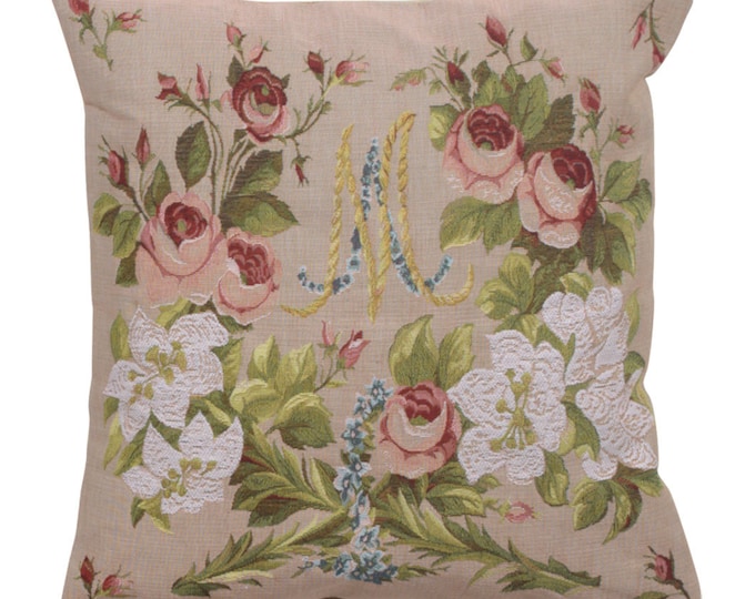 Marie Antoinette Floral Gobelin Tapestry Cushion Cover - Elegant  19x19 Inch Decor for Couch