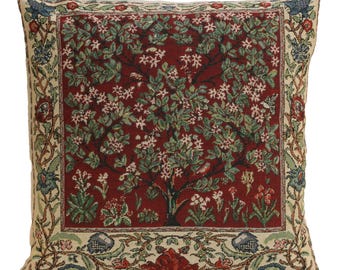 Tree of Life Red Belgian Tapestry Cushion Cover