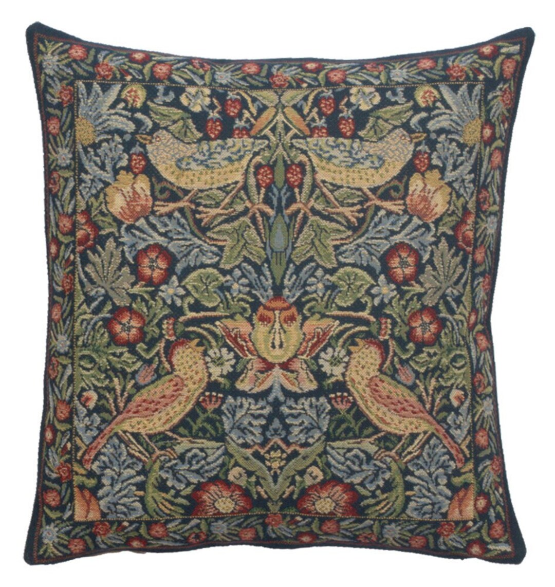 Strawberry Thief Tapestry Pillow Cover 16x16 Square Gobelin Pillow